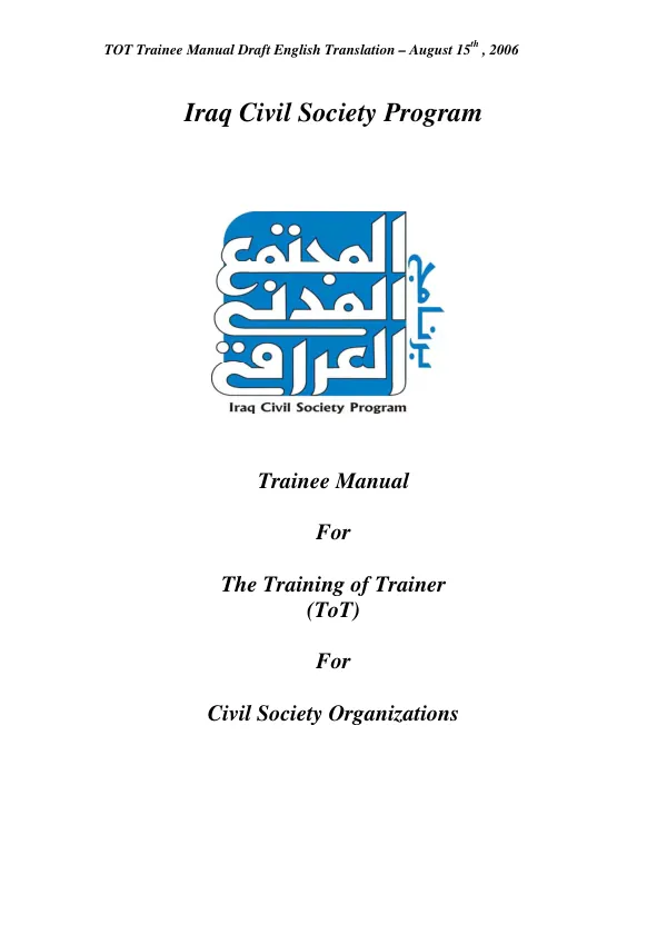Trainee manual for the training of trainer (ToT) for civil society organizations