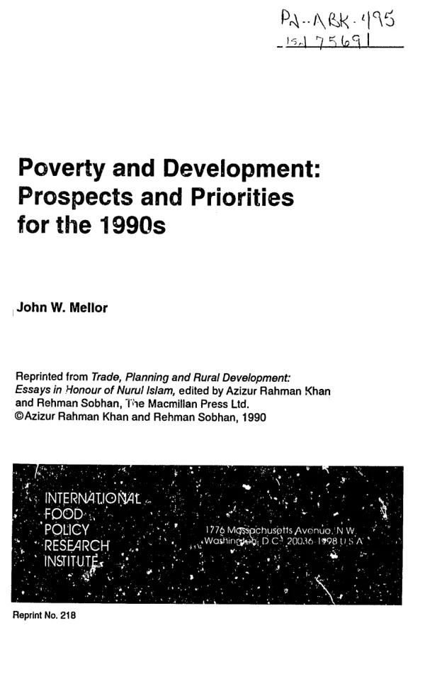 Poverty and development : prospects and priorities for the 1990s