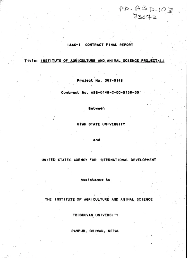 IAAS-II contract final report : Institute of Agriculture and Animal Science project-II
