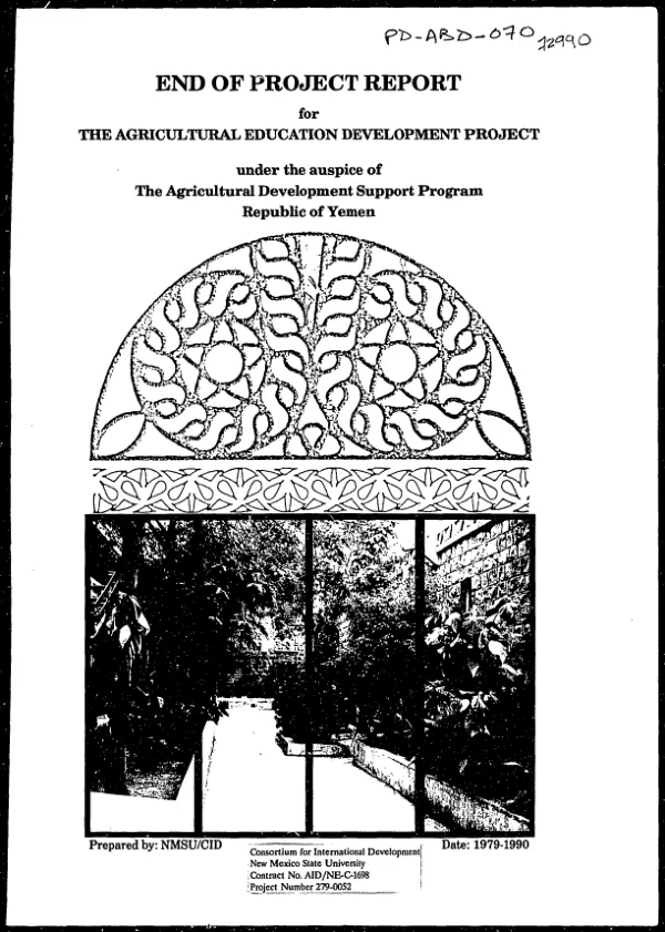 End of project report for the agricultural education development project