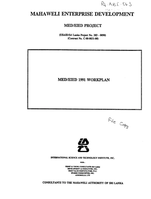 Mahaweli enterprise development : MED/EIED 1991 workplan