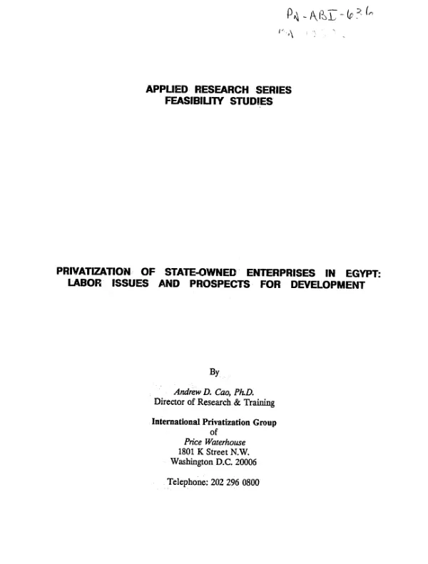 Privatization of state-owned enterprises in Egypt : labor issues and prospects for development