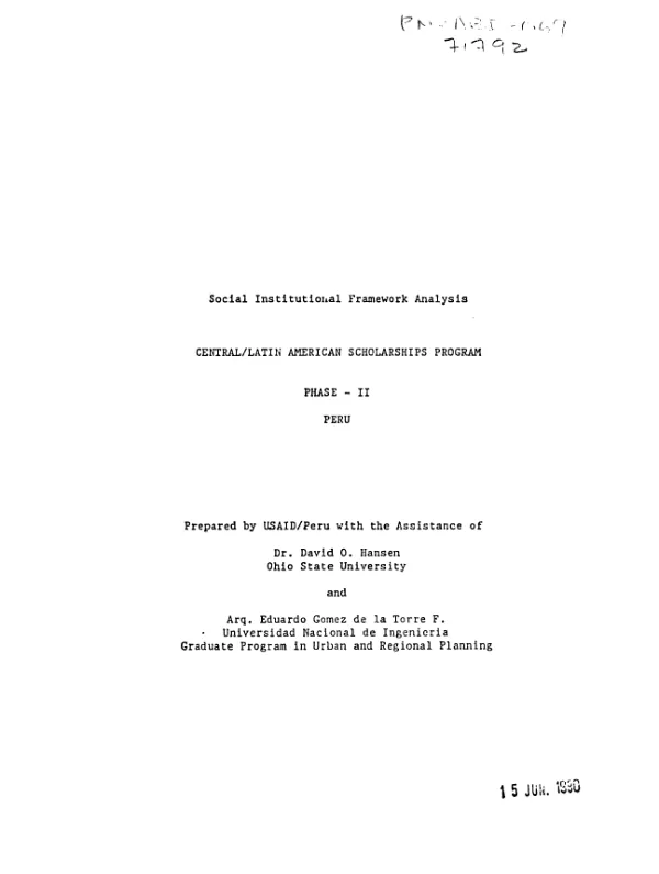 Social institutional framework analysis : Central/Latin American scholarships program, phase II, Peru