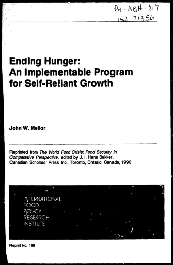 Ending hunger : an implementable program for self-reliant growth