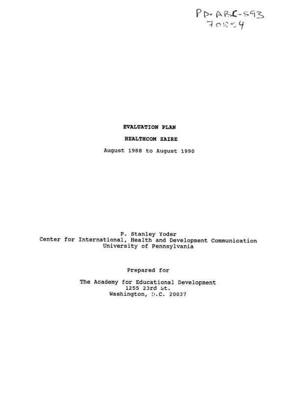 Evaluation plan : HEALTHCOM Zaire, August 1988 to August 1990