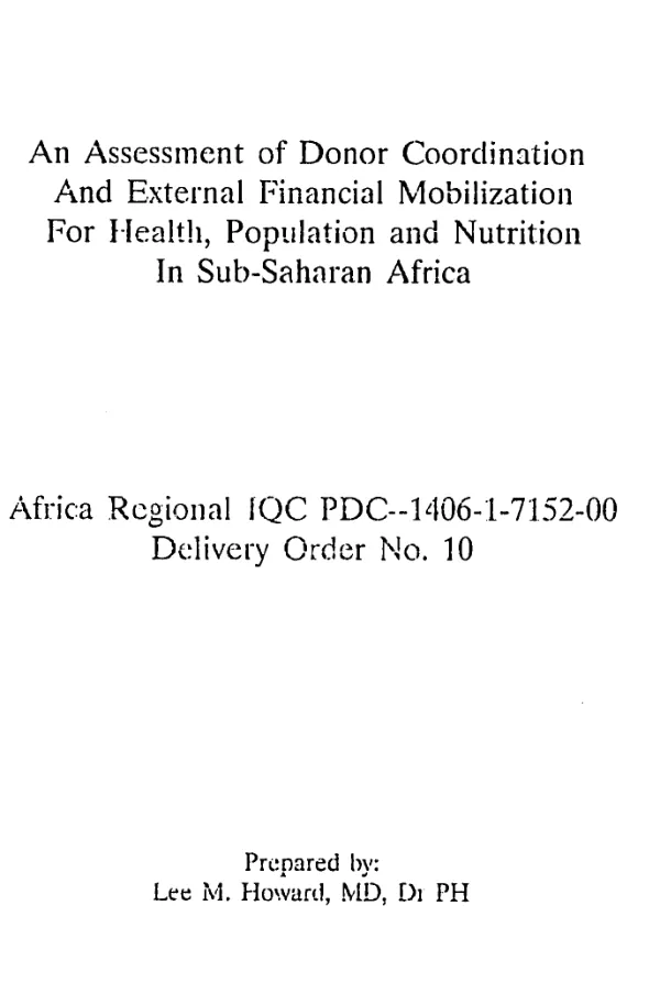 Assessment of donor coordination and external financial mobilization for health, population and nutrition in sub-Saharan Africa