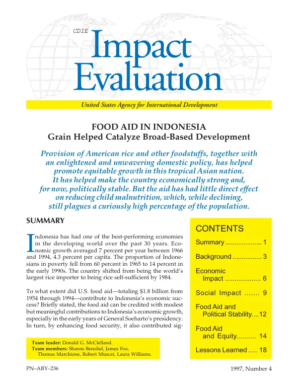 Food aid in Indonesia : grain helped catalyze broad-based development