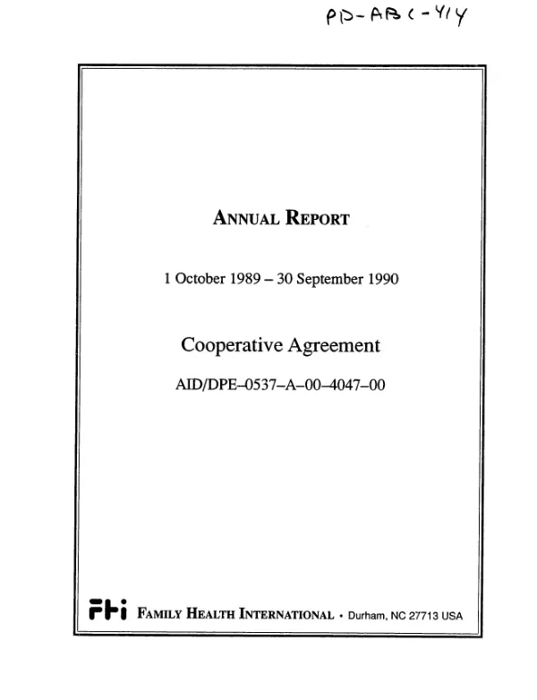 Annual report 1 October 1989-30 September 1990 : cooperative agreement AID/DPE-0537-A-00-4047-00