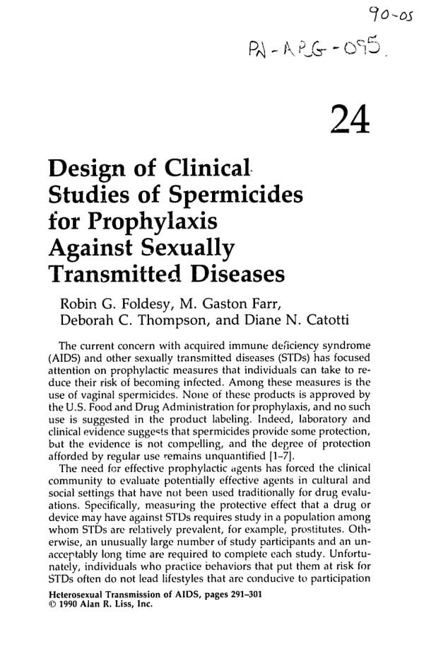 Design of clinical studies of spermicides for prophylaxis against sexually transmitted diseases