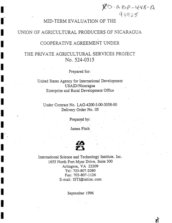 Mid-term evaluation of the Union of Agricultural Producers of Nicaragua : cooperative agreement under the private agricultural services project no. 524-0315
