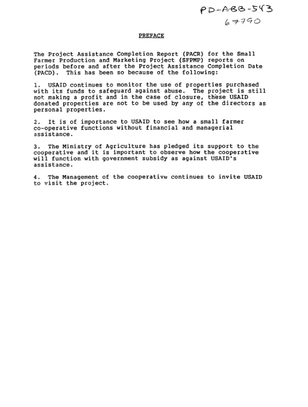 Project assistance completion report : small farmer production and marketing project