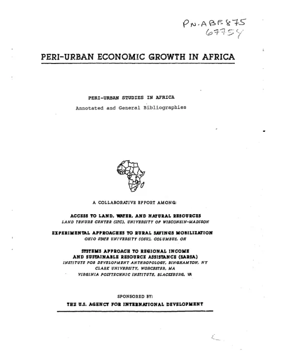 Peri-urban studies in Africa : annotated and general bibliographies