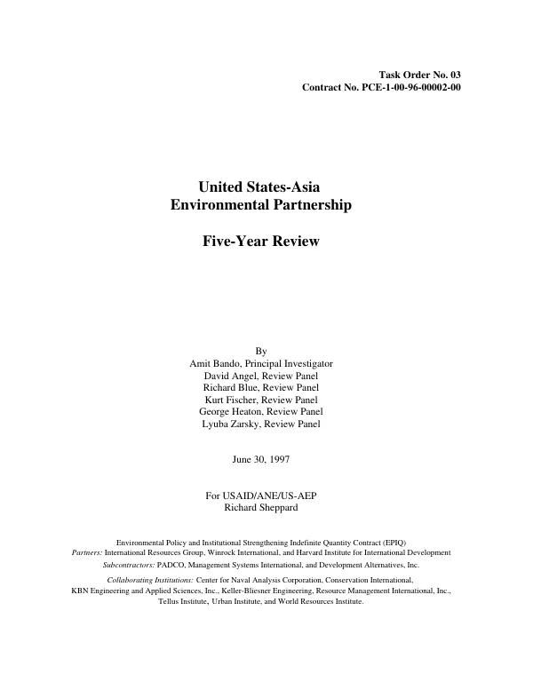 United States-Asia Environmental Partnership : five-year review