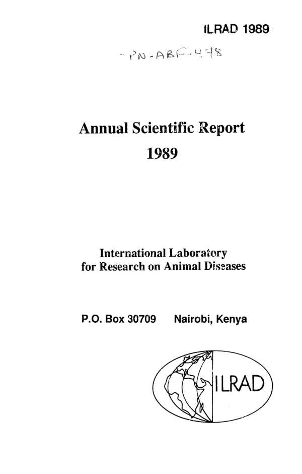 Annual scientific report 1989 : International Laboratory for Research on Animal Diseases [ILRAD]