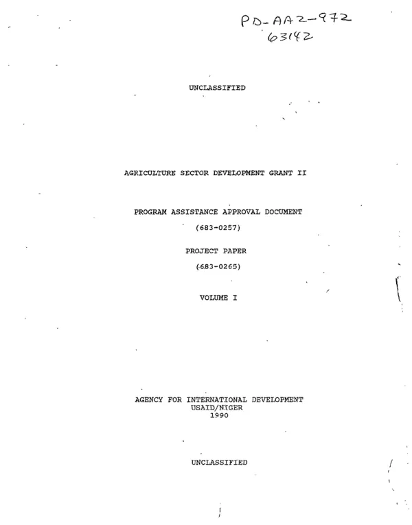 Agriculture sector development grant II : program assistance approval document (683-0257), project paper (683-0265)
