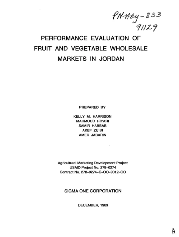 Performance evaluation of fruit and vegetable wholesale markets in Jordan