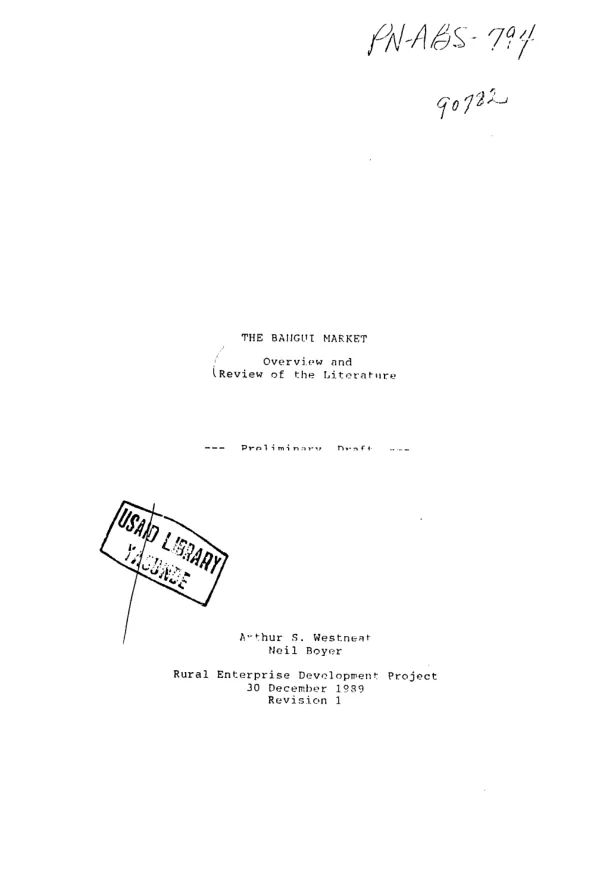 Bangui market : overview and review of the literature, preliminary draft