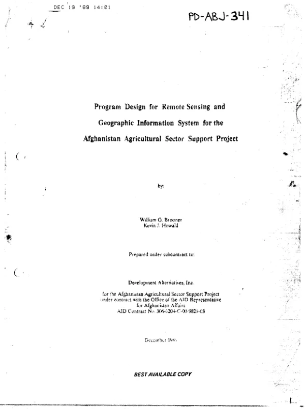 Program design for remote sensing and geographic information system for the Afghanistan agricultural sector support project