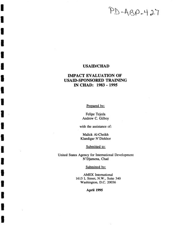 USAID/Chad impact evaluation of USAID-sponsored training in Chad : 1983 - 1995