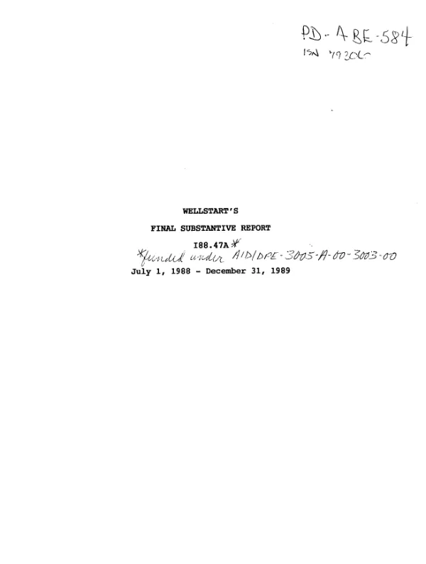WELLSTART"s final substantive report -- 188.47A : July 1, 1988-December 31, 1989
