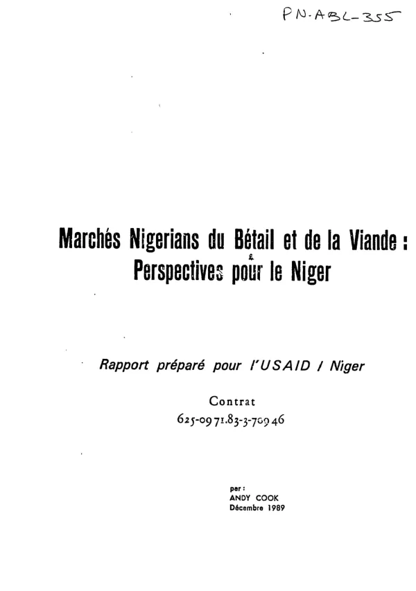 Marches Nigerians du betail et de la viande : perspectives pour le Niger