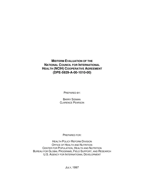 Midterm evaluation of the National Council for International Health (NCIH) cooperative agreement (DPE-5929-A-00-1010-00)