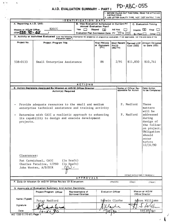 Final report : evaluation of small enterprise assistance project