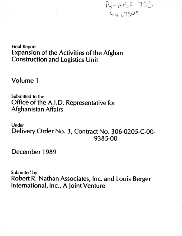 Final report : expansion of the activities of the Afghan construction and logistics unit