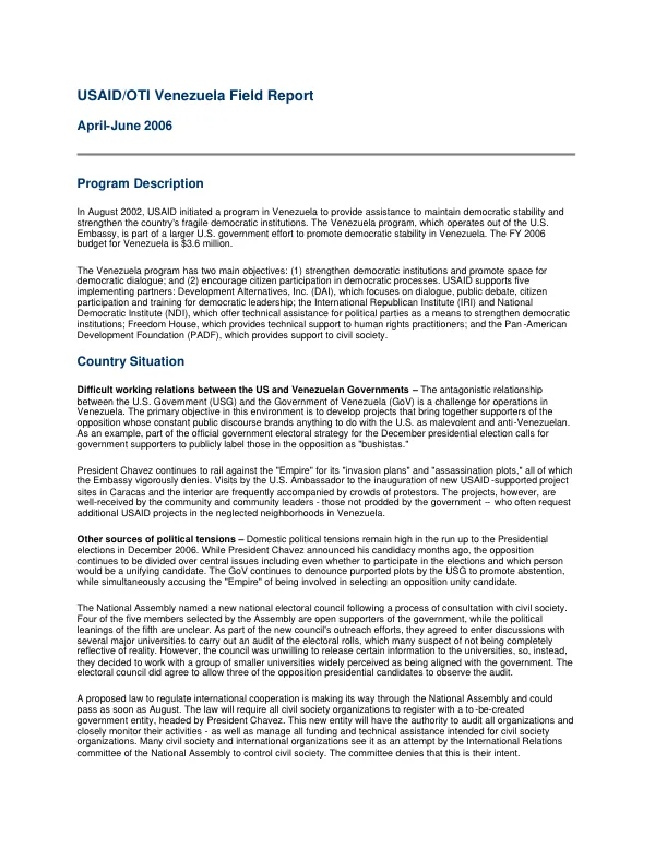 Pre-award survey of International Executive Corps, Indonesia