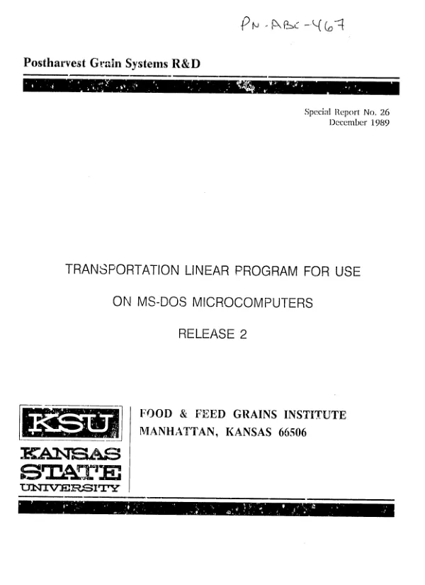 Transportation linear program for use on MS-DOS microcomputers : release 2