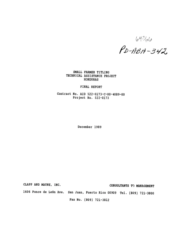 Small farmer titling technical assistance project, Honduras : final report
