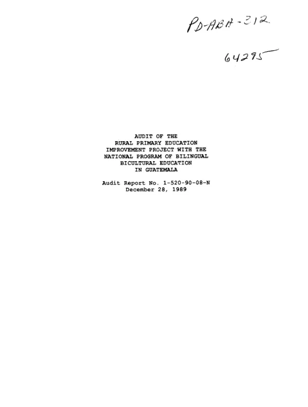 Audit of the rural primary education improvement project with the National Program of Bilingual Bicultural Education in Guatemala
