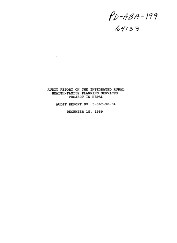 Audit report on the integrated rural health/family planning services project in Nepal
