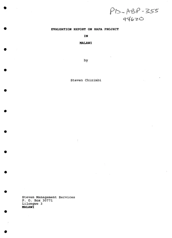 Evaluation report on HAPA [HIV/AIDS prevention in Africa] in Malawi