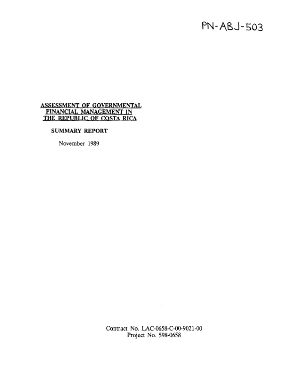 Assessment of governmental financial management in the Republic of Costa Rica : summary report