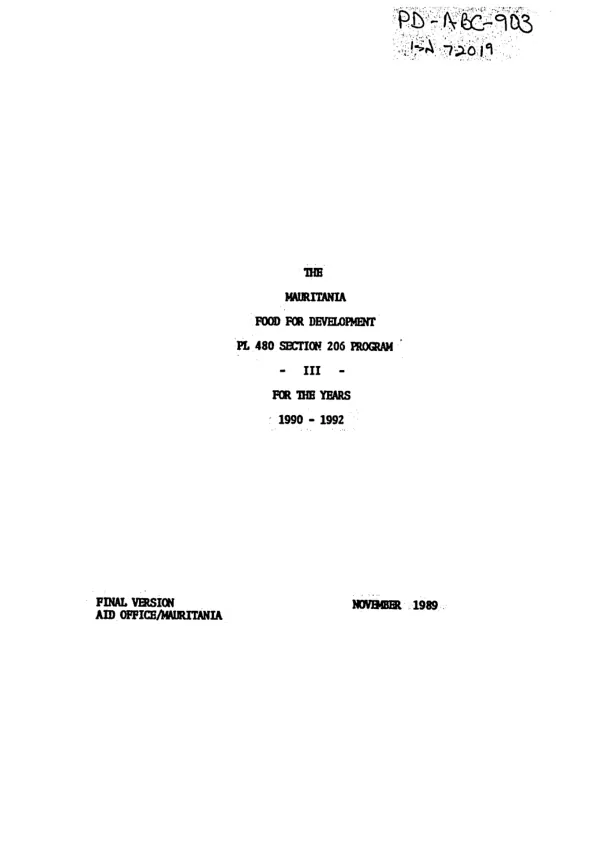 Mauritania food for development, PL-480 section 206 program III for the years 1990-1992