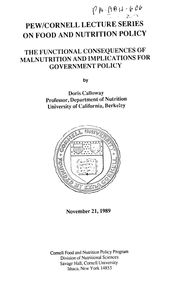 Functional consequences of malnutrition and implications for government policy