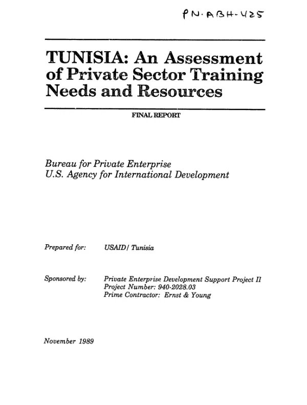 Tunisia : an assessment of private sector training needs and resources