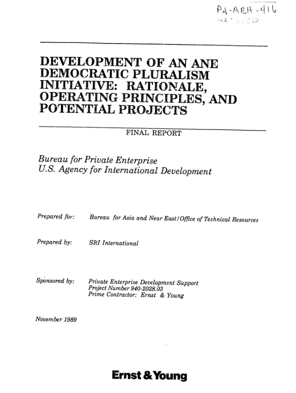 Development of an ANE democratic pluralism initiative : rationale, operating principles, and potential projects