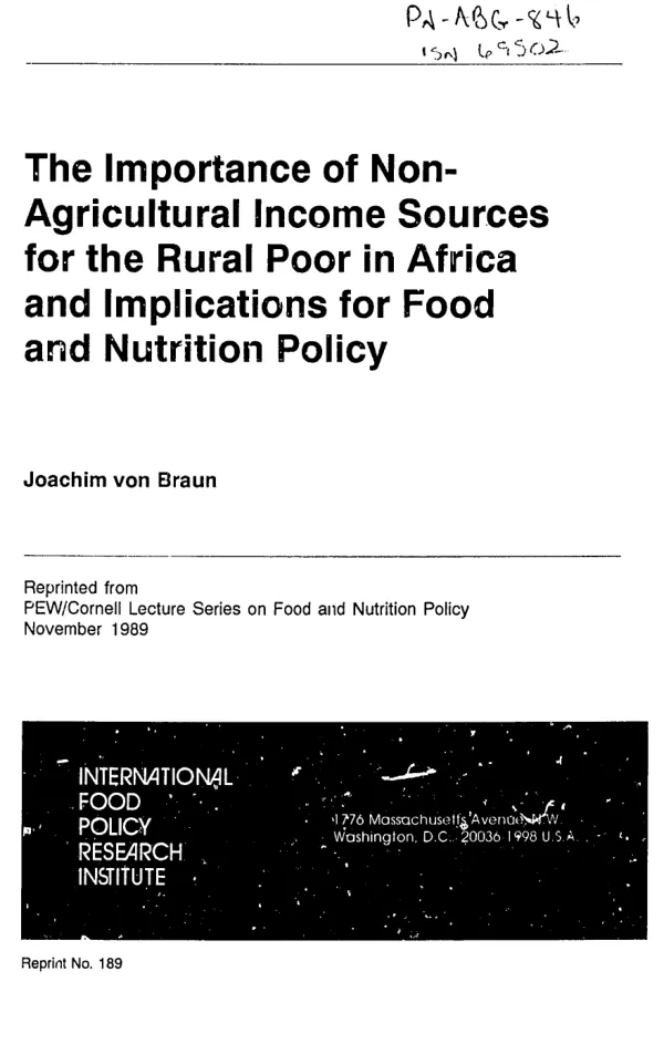 Importance of non-agricultural income sources for the rural poor in Africa and implications for food and nutrition policy