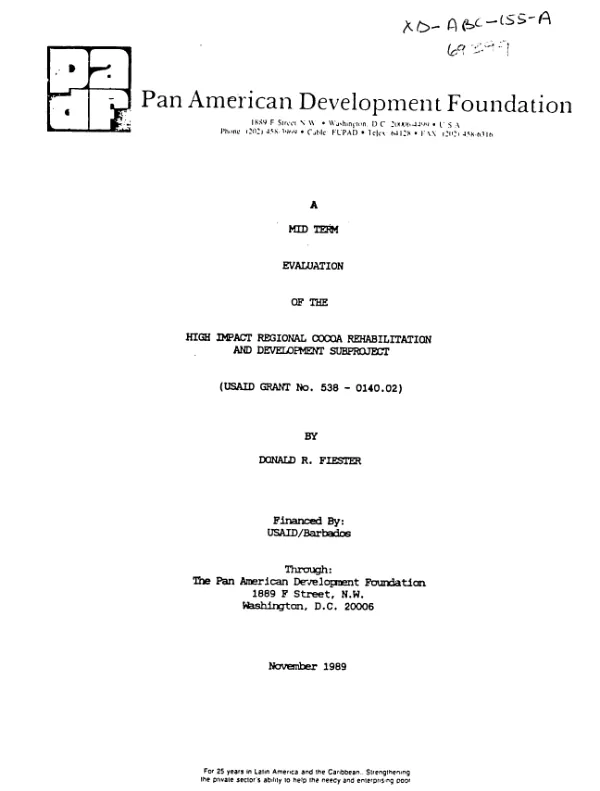 Mid-term evaluation of the high impact regional cocoa rehabilitation and development subproject