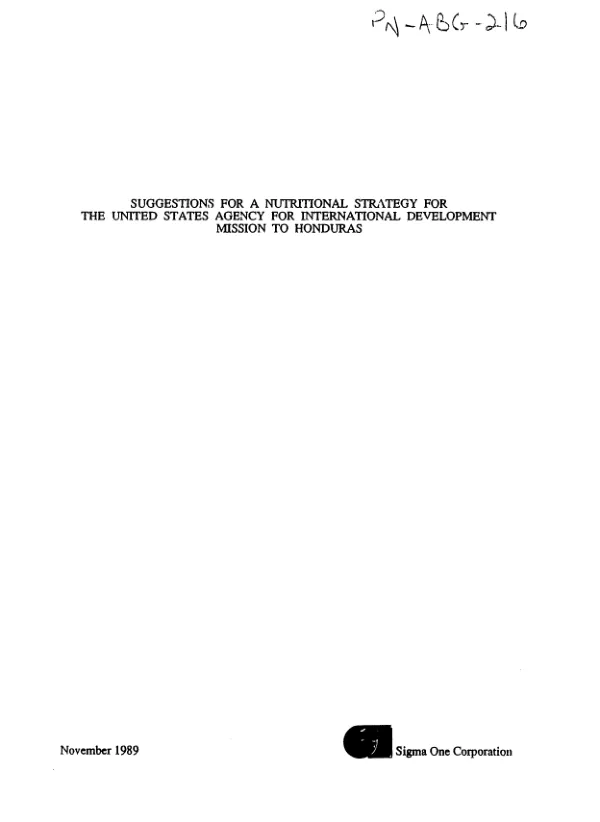 Suggestions for a nutritional strategy for the United States Agency for International Development mission to Honduras