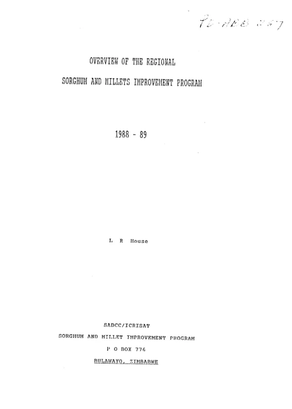 Overview of the regional sorghum and millets improvement program : 1988-1989