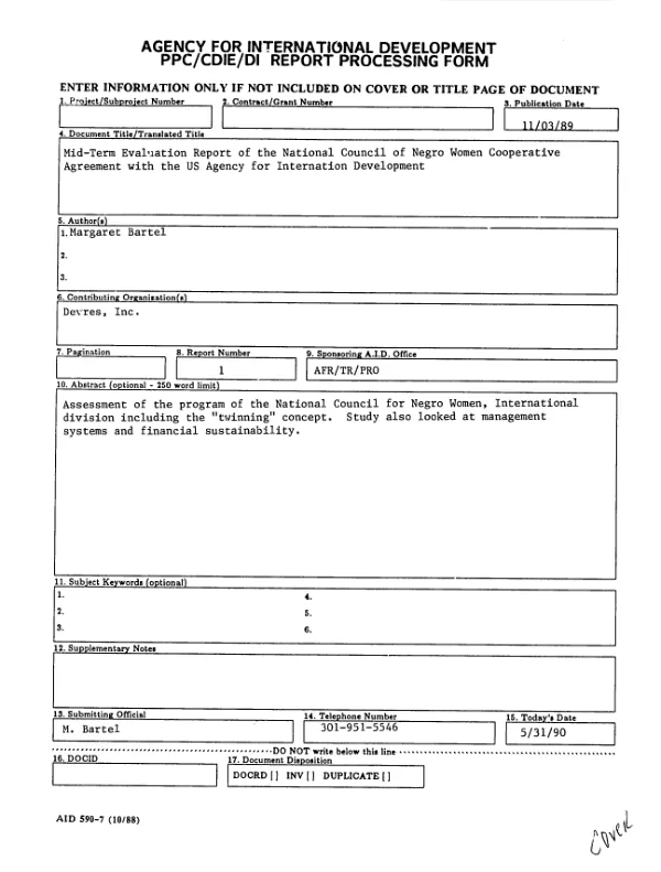 Mid-term evaluation report of the National Council of Negro Women cooperative agreement with the US Agency for International Development, no. AFR-0461-A-00-6205-00 [i.e. AFR-0461-A-00-6025-00]
