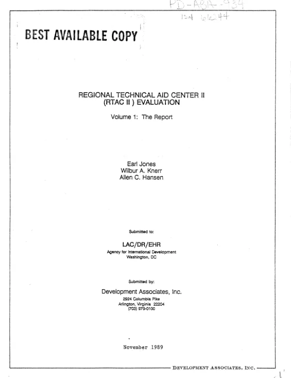 Regional technical aid center II (RTAC II) evaluation