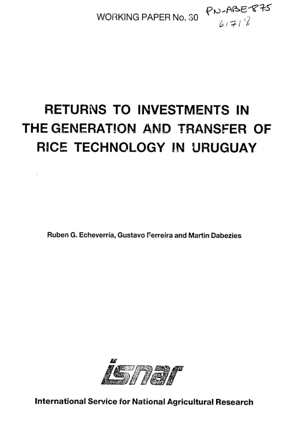 Returns to investments in the generation and transfer of rice technology in Uruguay