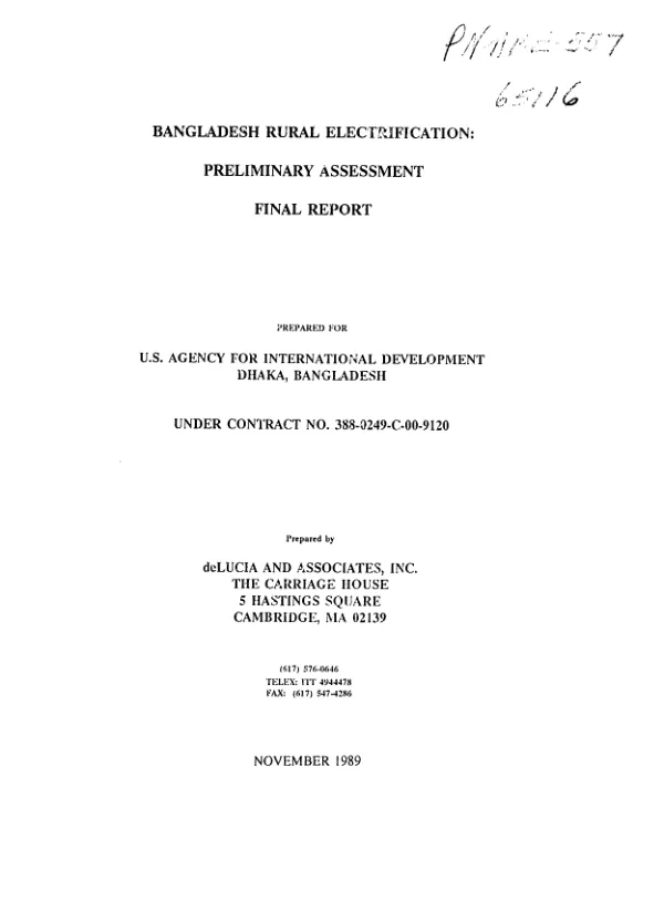 Bangladesh rural electrification : preliminary assessment -- final report