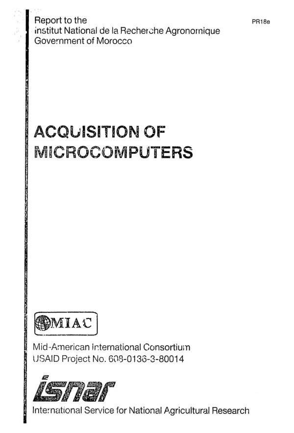 Report to the Institut National de la Recherche Agronomique, Government of Morocco : acquisition of microcomputers