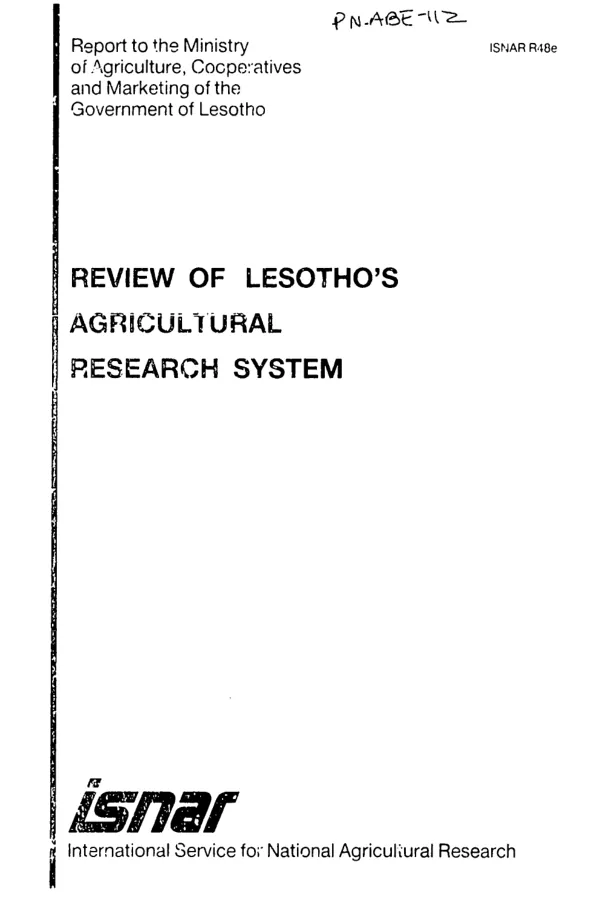 Report to the Ministry of Agriculture, Cooperatives and Marketing of the Government of Lesotho : review of Lesotho"s agricultural research system