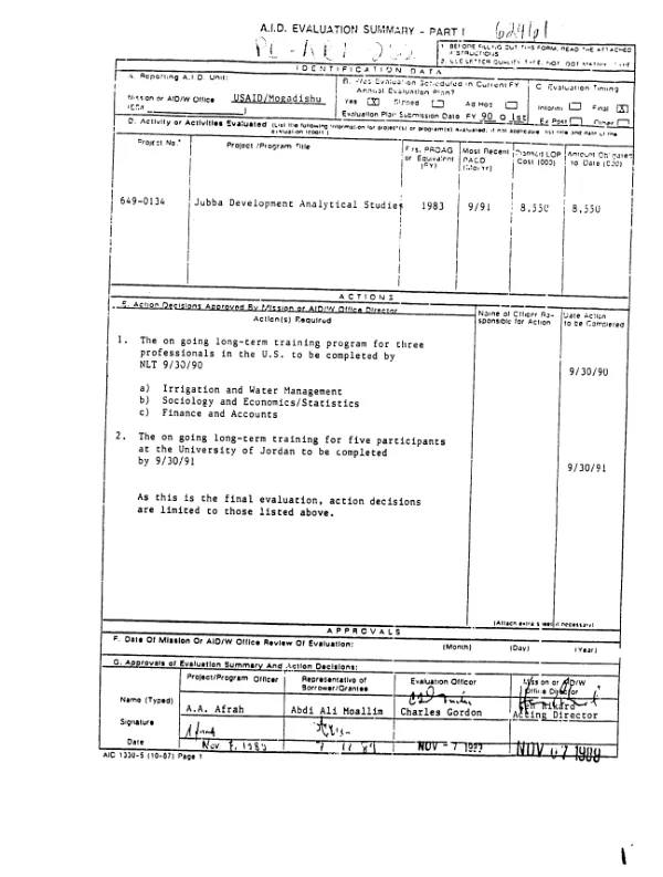 Jubba development analytical studies